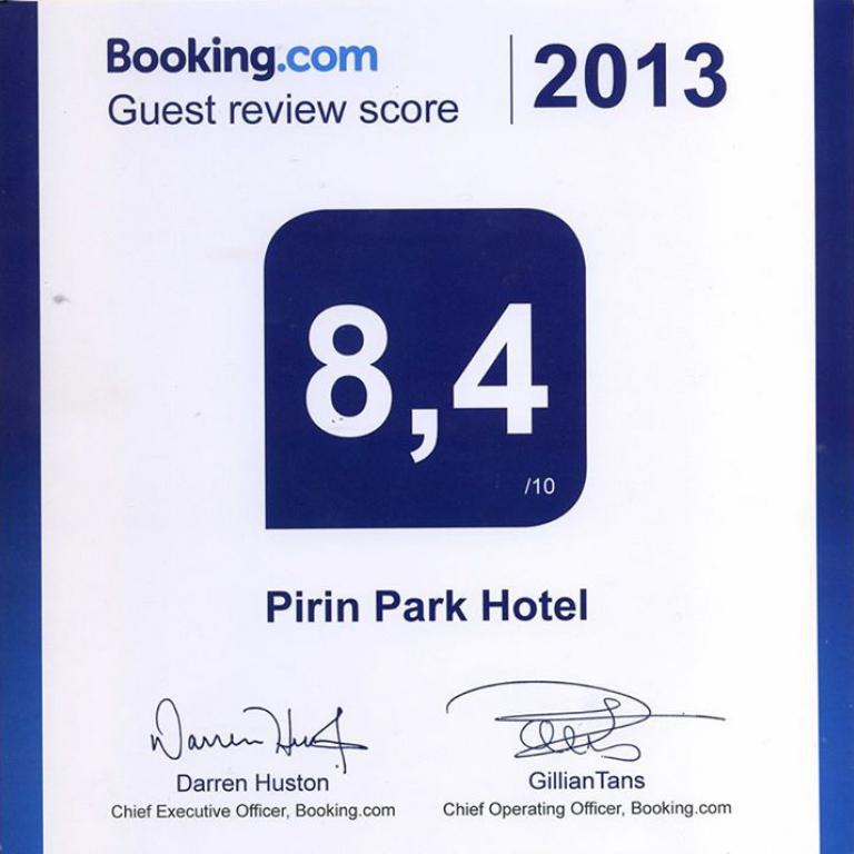 Парк Хотел Пирин получи сертификат от Booking.com Парк Хотел Пирин получи сертификат от Booking.com